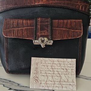 Brighton Black and Brown Croc-Embossed Leather Bag